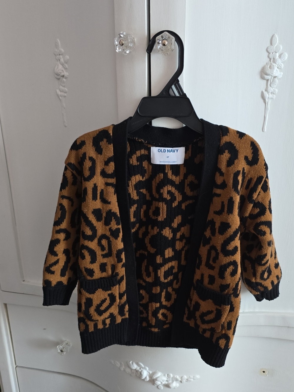 Old Navy Black and Brown Leopard-Print Open Cardigan